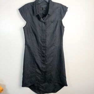 Factory Erik Hart Button Down Cap Sleeve Shirt Dress 6 Black